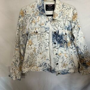 Stylish Blue and Gold Floral Jean Jacket